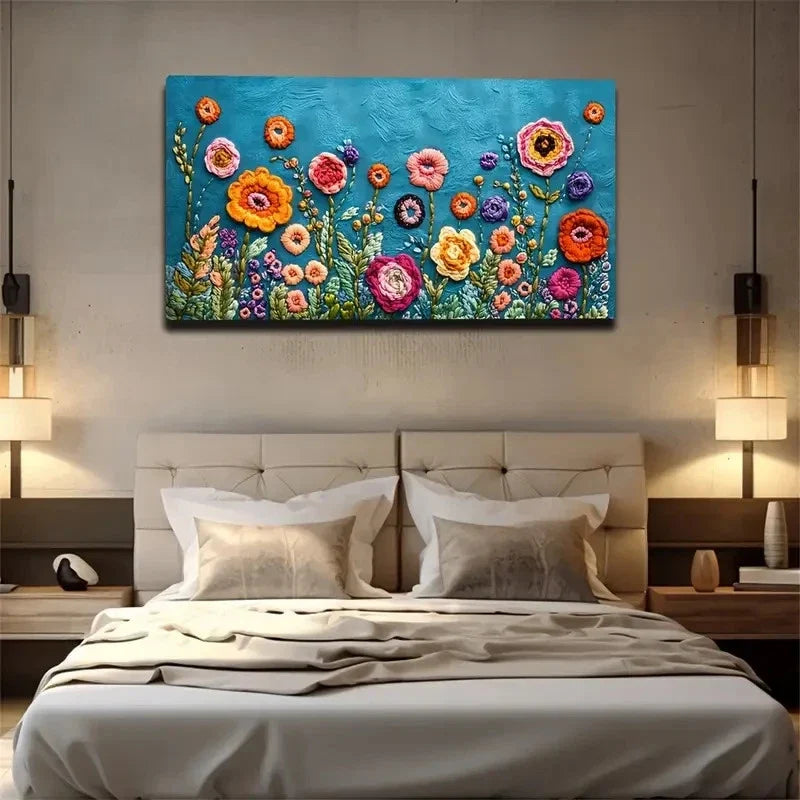 Textured Flowers Modern Style Wall Art Canvas Office Home Room Framed 120x60cm