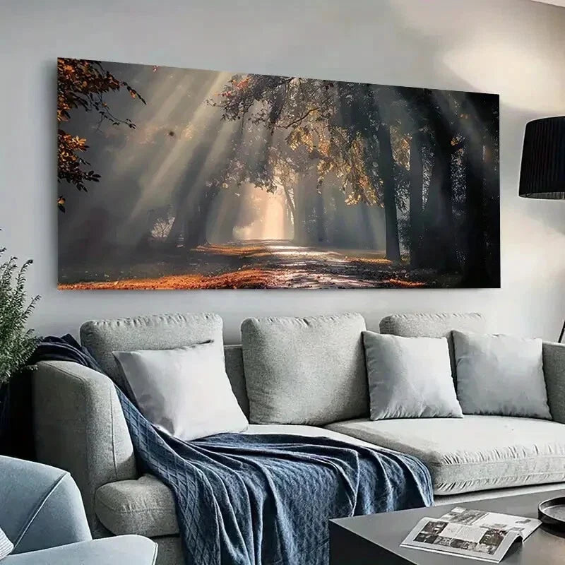 Serene Forest Pathway Sunlight Wall Art Canvas Office Home Room Framed 120x60cm