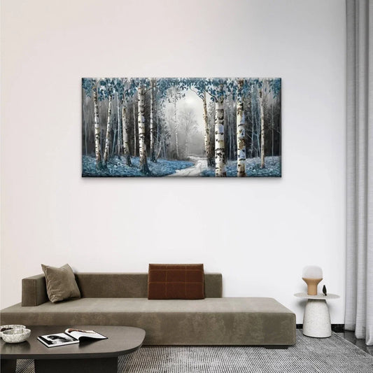 Blue Leaf Forest Nature Wall Art Canvas Office Home Room Framed 80x45cm