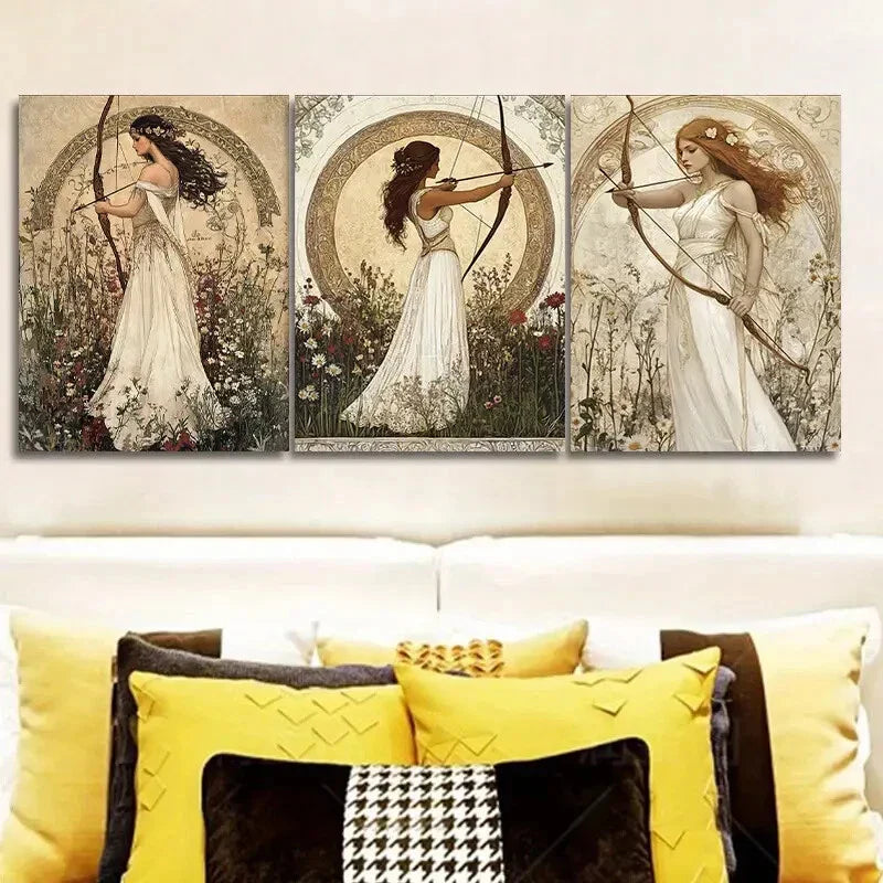 3pcs The girl with the bow and arrow Metal Print Ready to Hang Art