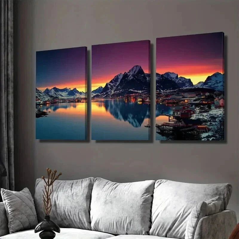 3pcs Scenic Mountain Sunset Landscape Modern Wall Art Set Canvas Framed 40x60cm - High Quality Print 100% Australian Made Wall Canvas Ready to Hang
