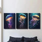 3pcs Vibrant Galaxy Jellyfish Sea Life Wall Art Set Canvas Framed 40x60cm - High Quality Print 100% Australian Made Wall Canvas Ready to Hang