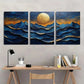 3pcs Nordic Style Oil Painting Golden Foil Waves Metal Print Ready to Hang Art