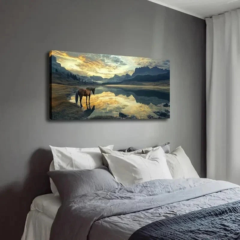 Serene Mountain and Sunset Wall Art Canvas Office Home Room Framed 120x60cm