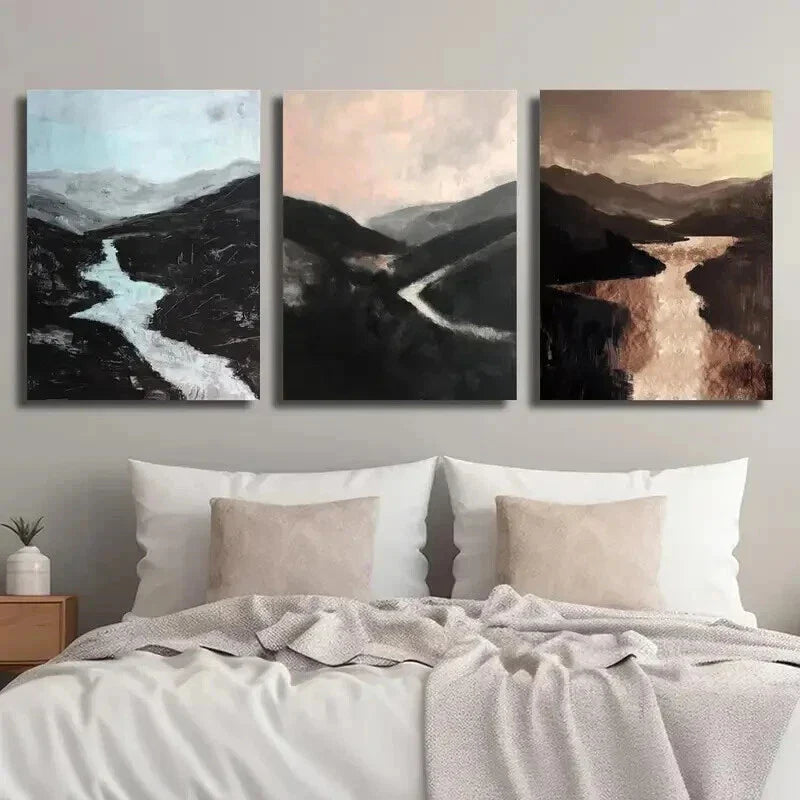 3pcs Tranquil Valley Landscapes with Waterfalls Wall Art Set Canvas Framed 40x60cm - High Quality Print 100% Australian Made Wall Canvas Ready to Hang