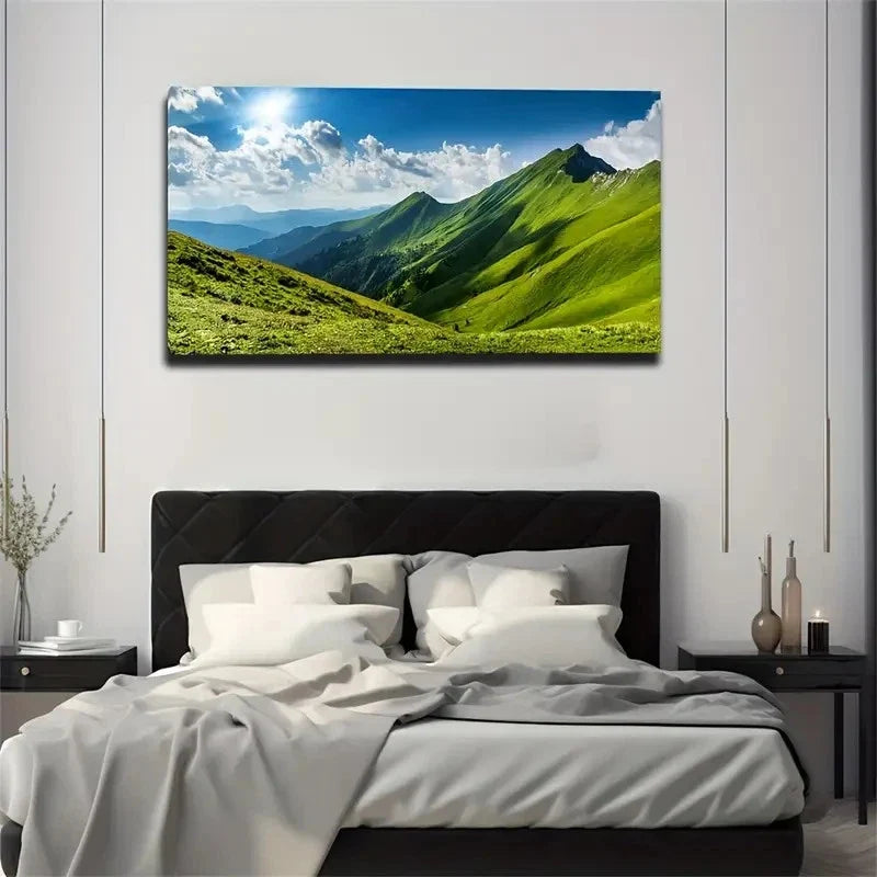 Spring Season Grassy Hills Wall Art Canvas Office Home Room Framed 80x45cm