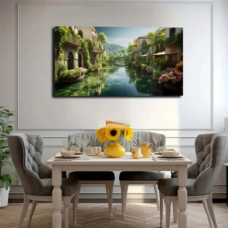 Serene Villa Clear Water Wall Art Canvas Office Home Room Framed 80x45cm