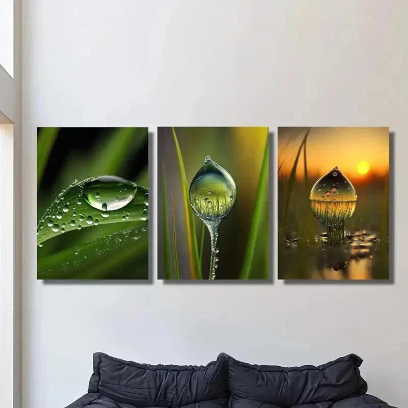 3pcs Water Drops on Sunset Background Wall Art Set Canvas Framed 40x60cm - High Quality Print 100% Australian Made Wall Canvas Ready to Hang