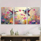 3pcs Vibrant Hummingbirds & Flowers Metal Print Ready to Hang Art