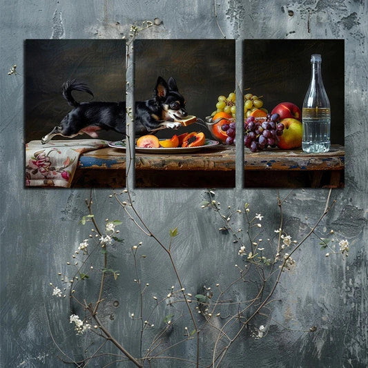 3pcs Cute Puppy and Food Painting Metal Print Ready to Hang Art