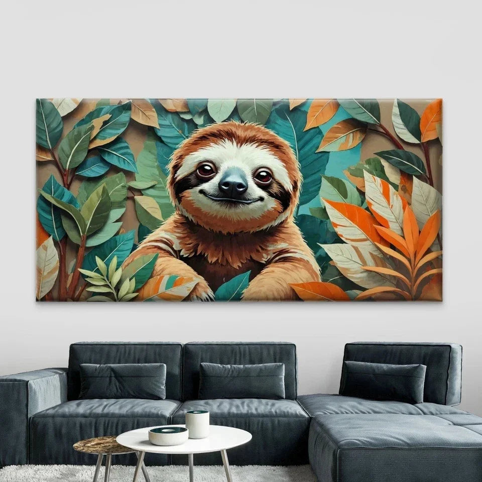 Relaxed Sloth Wall Art Canvas Office Home Room Framed 80x45cm