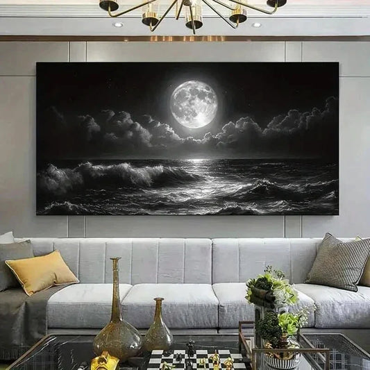 Landscape with Full Moon Cloud Wall Art Canvas Office Home Room Framed 120x60cm