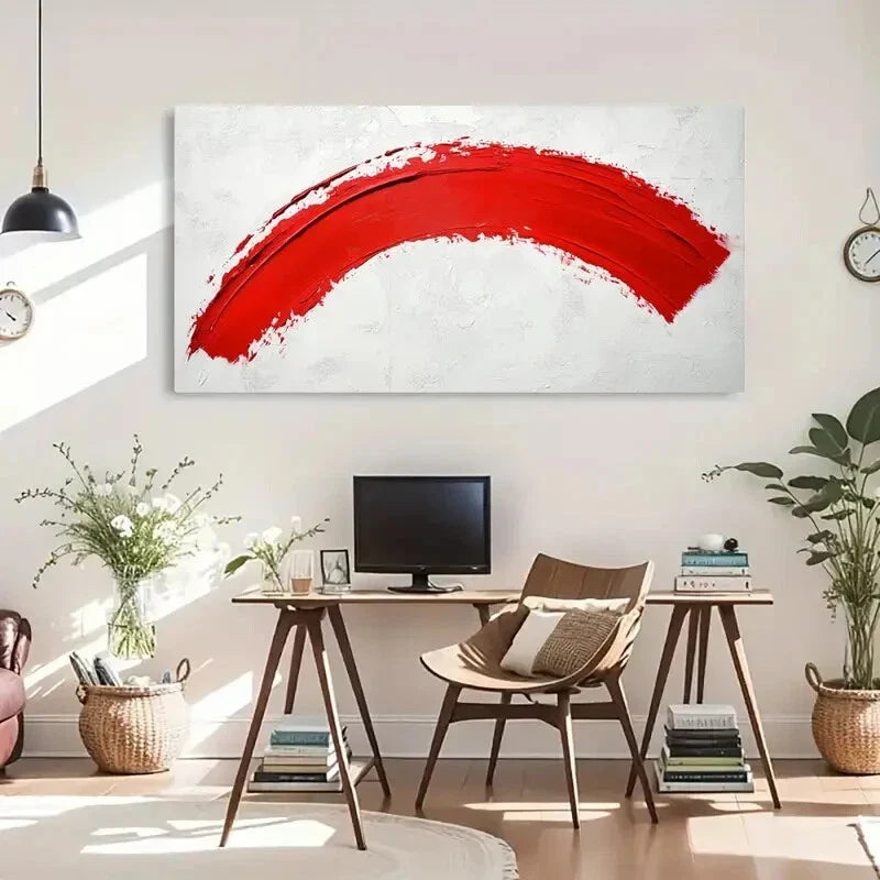 Vibrant Red & White Abstract Wall Art Canvas Office Home Room Framed 120x60cm