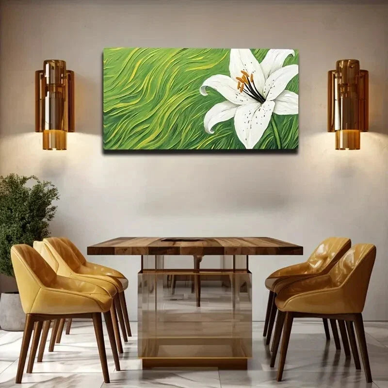 White Lily on Green Grass Wall Art Canvas Office Home Room Framed 120x60cm