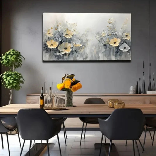 Vibrant Yellow & White Wall Art canvas office home room framed 120x60cm