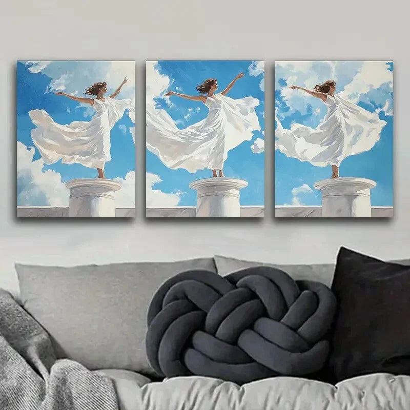 3pcs Oil Painting of the Three Graces Sky White Wall Art Set Canvas Framed 40x60cm - High Quality Print 100% Australian Made Wall Canvas Ready to Hang