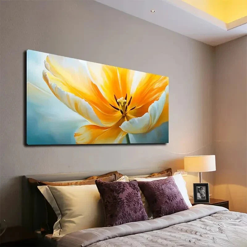 Depicting Tulips Nature Yellow Wall Art Canvas Office Home Room Framed 120x60cm