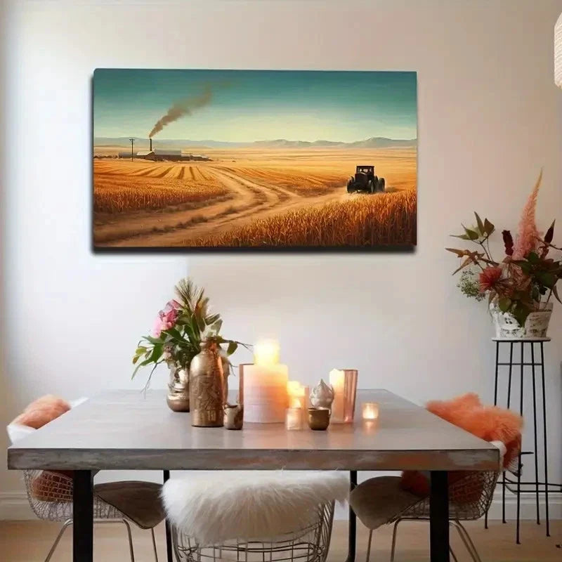 Harvesting Wheat Field Décor Wall Art Canvas Office Home Room Framed 120x60cm