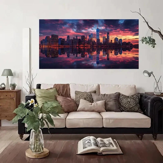 City Skyline Reflections Wall Art Canvas Office Home Room Framed 80x45cm