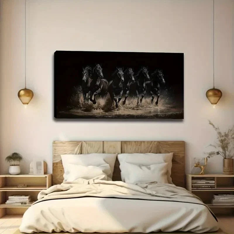 Vintage Black Horse Tactics Wall Art Canvas Office Home Room Framed 120x60cm