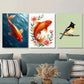 3pcs Fish Floral & Bird Vibrant Orange Koi Pink Wall Art Set Canvas Framed 40x60cm - High Quality Print 100% Australian Made Wall Canvas Ready to Hang
