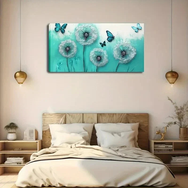 Vibrant Butterfly & Dandelion Wall Art Canvas Office Home Room Framed 120x60cm