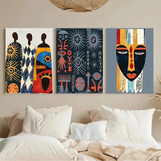3pcs Vibrant Abstract Portraits African American Metal Print Ready to Hang Art