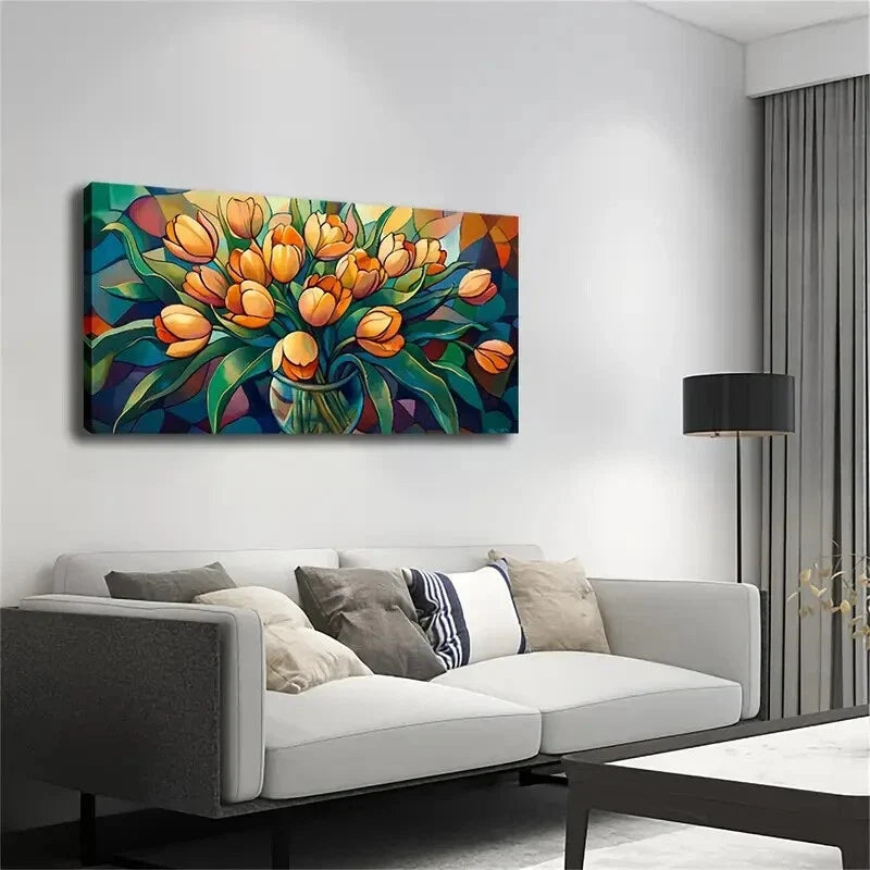 Orange Tulips Paired Colorful Wall Art Canvas Office Home Room Framed 120x60cm