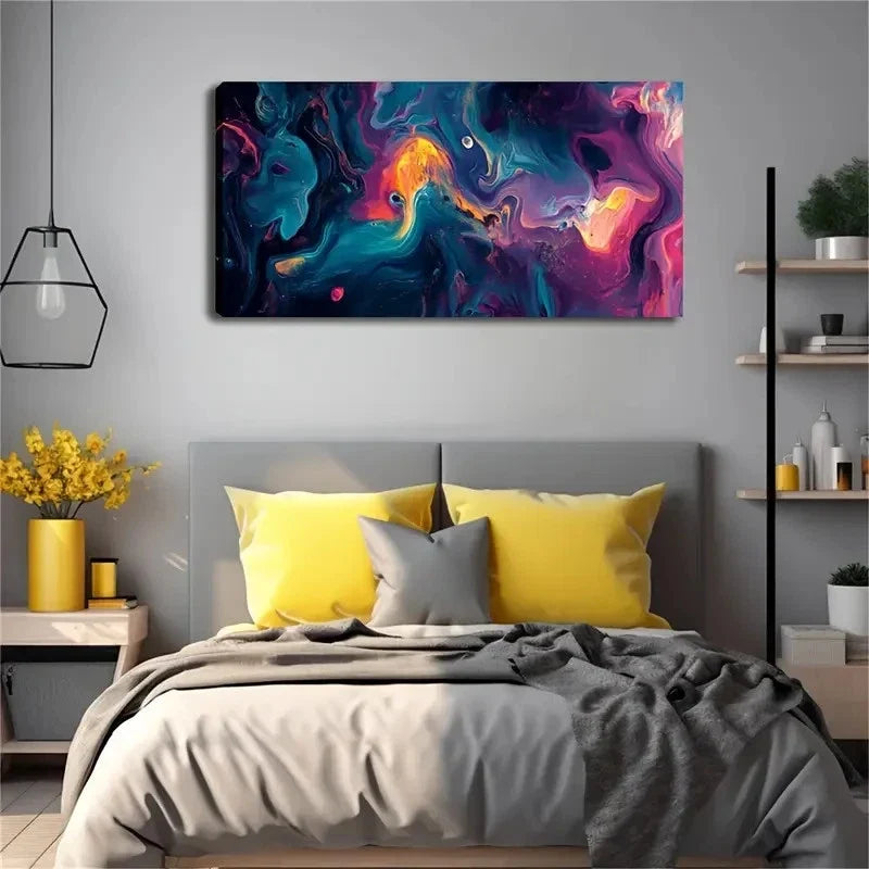 Modern Nordic Vibrant Swirling Wall Art Canvas Office Home Room Framed 120x60cm