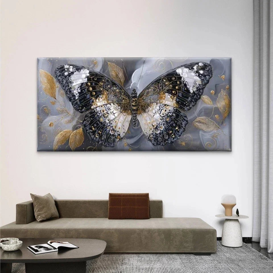 Black & Golden Butterfly Wall Art Canvas Office Home Room Framed 120x60cm