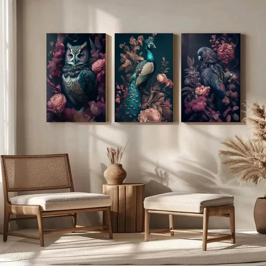 3pcs Boho Style Vintage Parrot Bird Animal Metal Print Ready to Hang Art