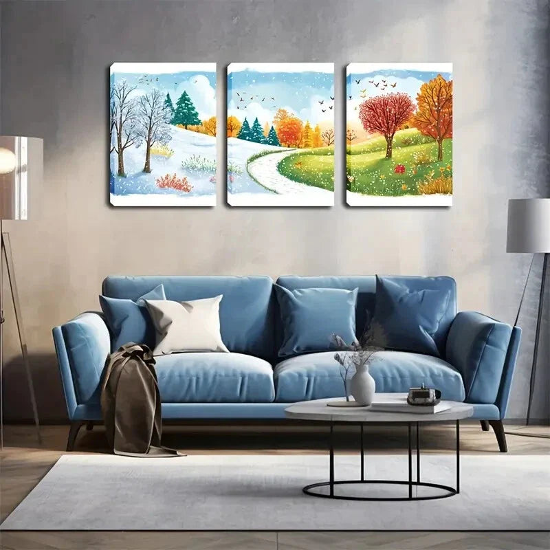 3pcs Trees Covered with Snow In A Refreshing Wall Art Set Canvas Framed 40x60cm - High Quality Print 100% Australian Made Wall Canvas Ready to Hang