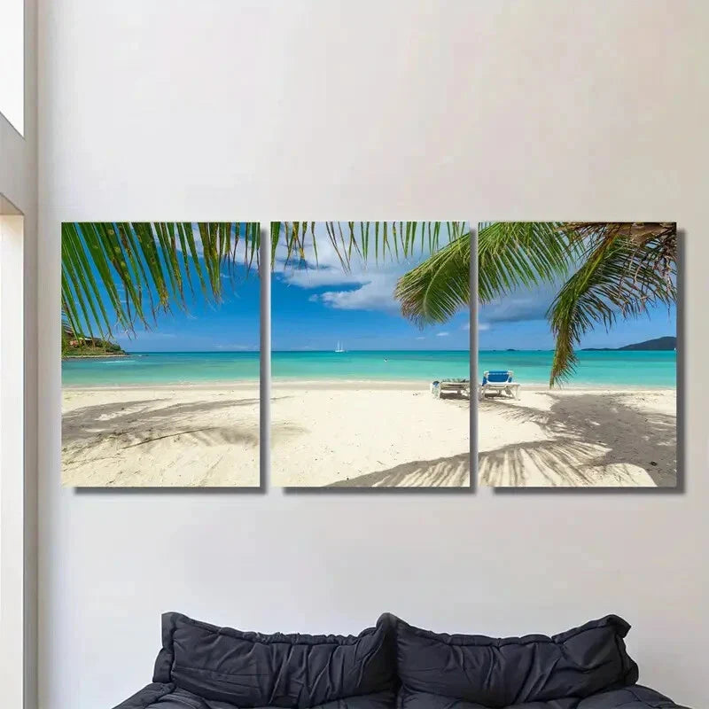 3pcs Beach Paradise Triptych Tropical Ocean Metal Print Ready to Hang Art
