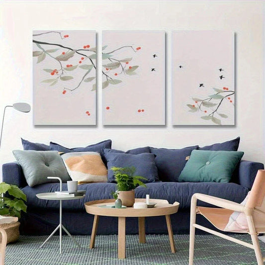 3pcs Atmosphere Mural Retro Green Leaves Metal Print Ready to Hang Art