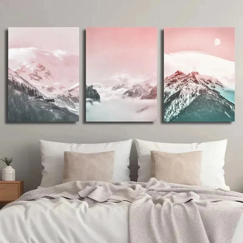 3pcs Blush Pink Mountain Range Nature Wall Art Set Canvas Framed 40x60cm - High Quality Print 100% Australian Made Wall Canvas Ready to Hang