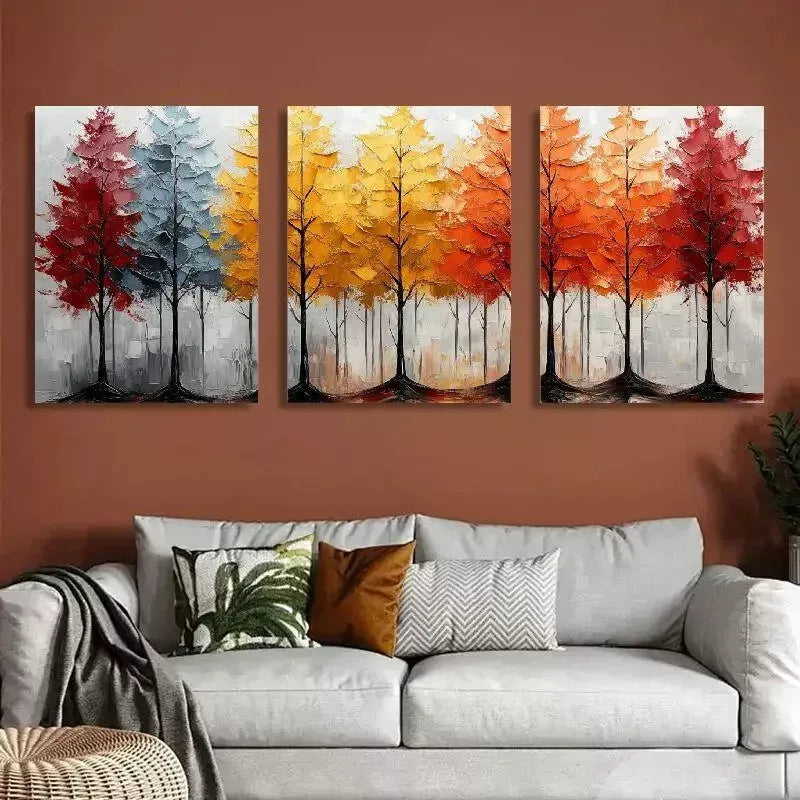 3pcs Vibrant Abstract Autumn Forest Triptych Wall Art Set Canvas Framed 40x60cm - High Quality Print 100% Australian Made Wall Canvas Ready to Hang