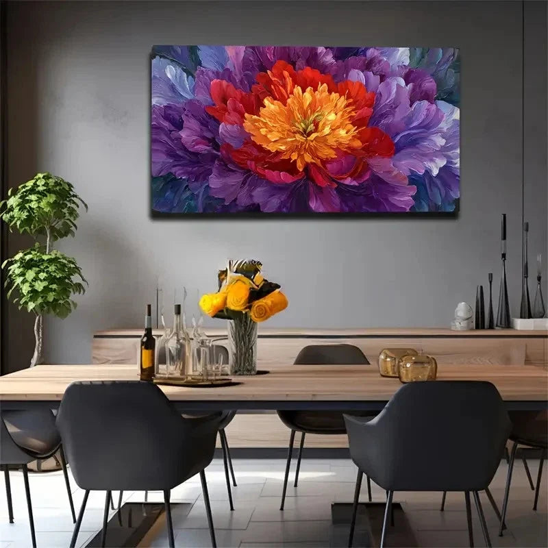 Modern Vintage Large Flower Wall Art Canvas Office Home Room Framed 80x45cm