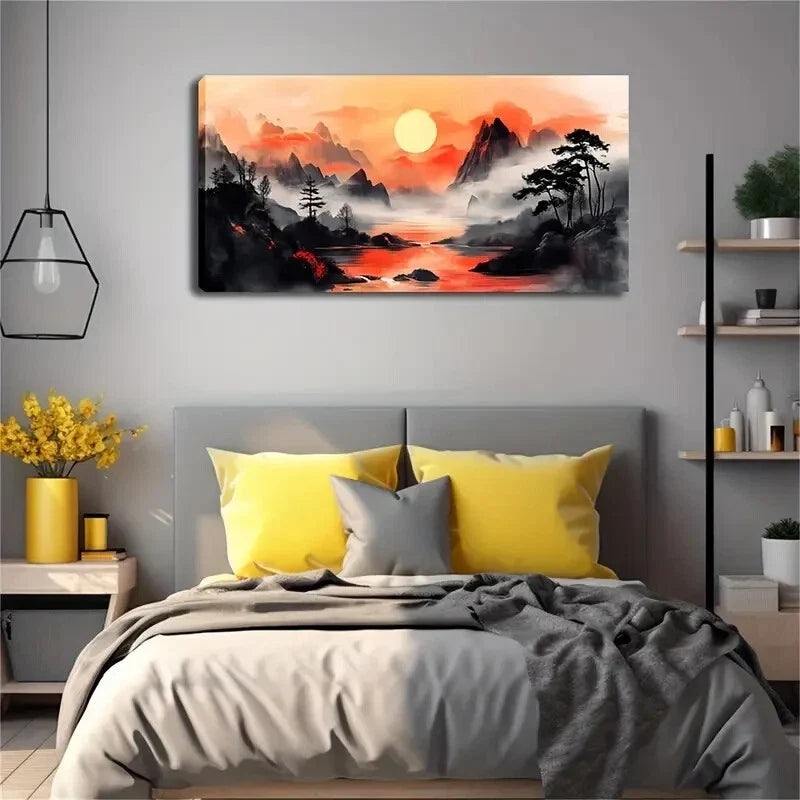 Sunset On The Calm Water Shine Wall Art Canvas Office Home Room Framed 120x60cm