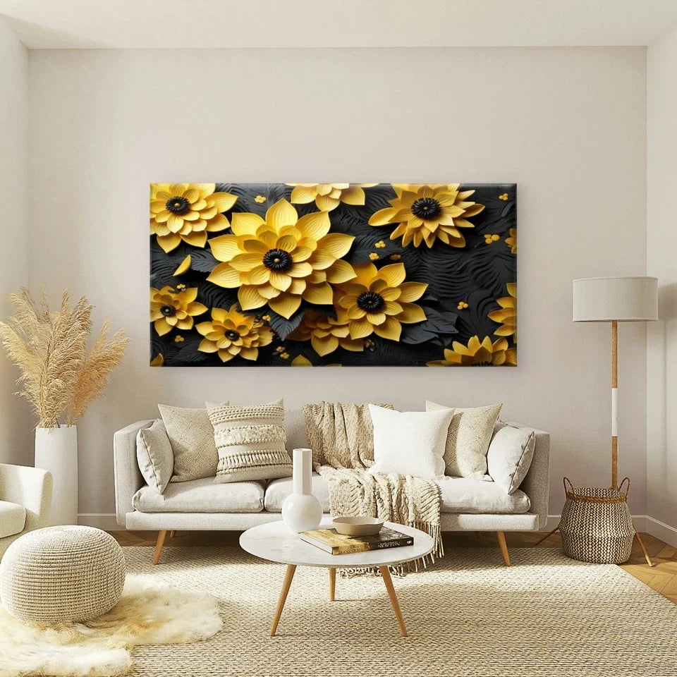 Vibrant Yellow Sunflowers Bloom Wall Art Canvas Office Home Room Framed 80x45cm