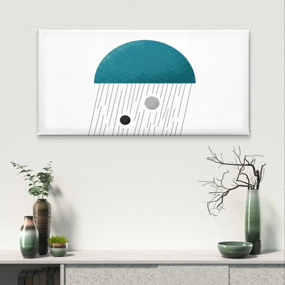 Teal Geometric Semicircle and Rain Wall Art Canvas Office Home Framed 120x60cm