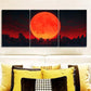 3pcs Big Red Moon , Modern Metal Print Ready to Hang Art