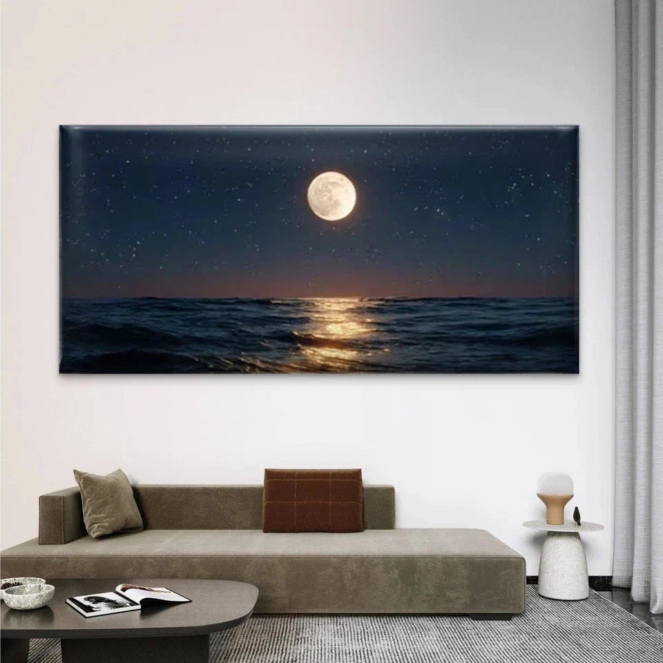 Serene Ocean Reflection Wall Art Canvas Office Home Room Framed 80x45cm