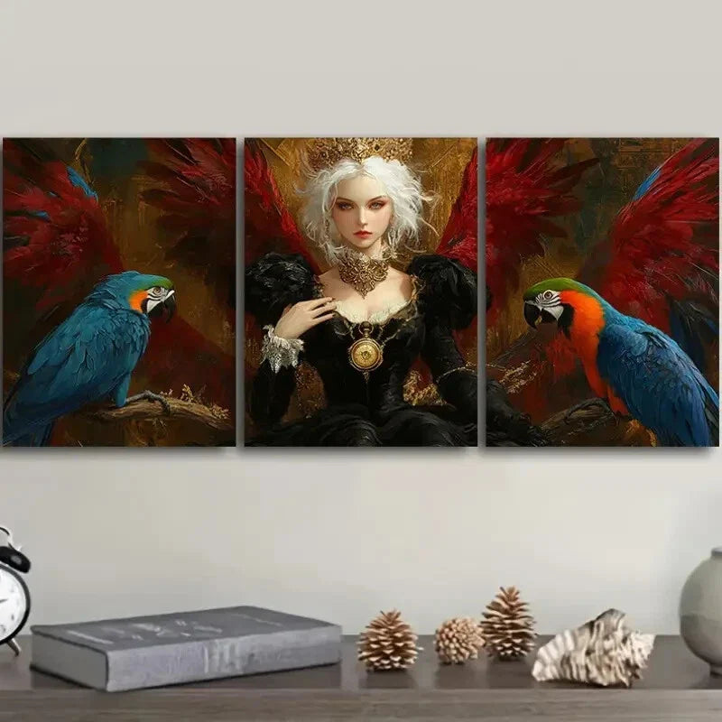 3pcs The Queen and the Parrot Darkness Perfect Wall Art Set Canvas Framed 40x60cm - High Quality Print 100% Australian Made Wall Canvas Ready to Hang