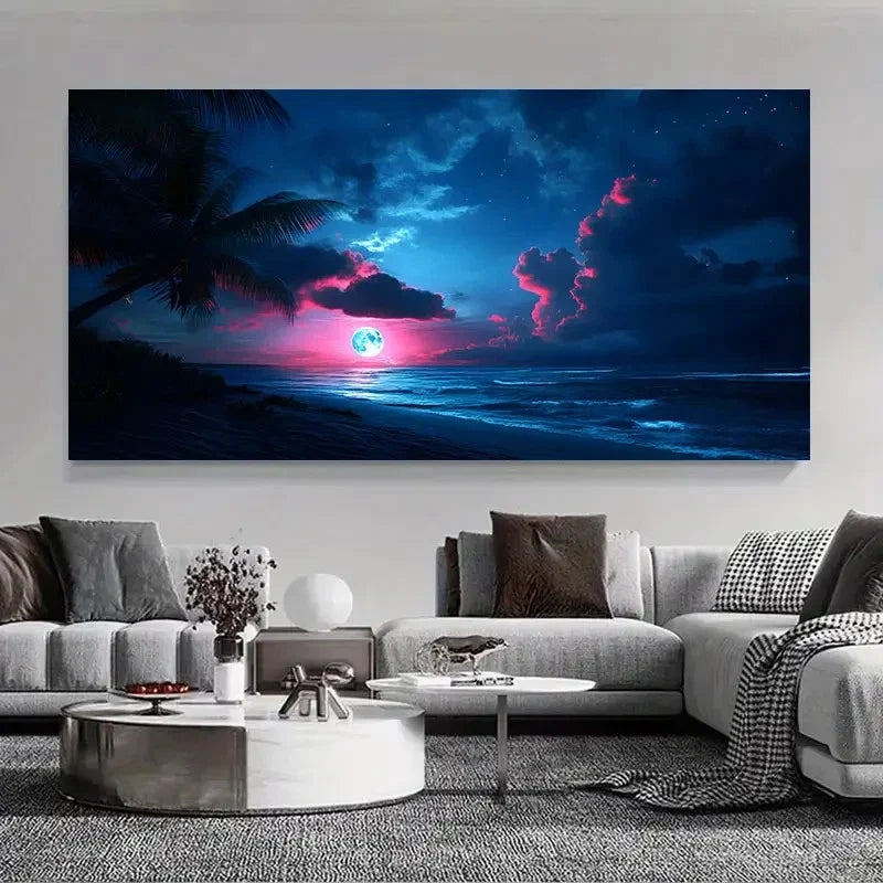 Sunset Over Ocean Palm Tree Wall Art Canvas Office Home Room Framed 120x60cm