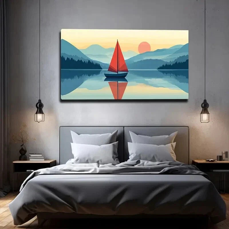 One Red Sailboat Still Floating Wall Art Canvas Office Home Room Framed 120x60cm