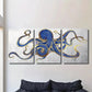3pcs Navy Golden Blue and Gray Abstract Octopus Wall Art Set Canvas Framed 40x60cm - High Quality Print 100% Australian Made Wall Canvas Ready to Hang