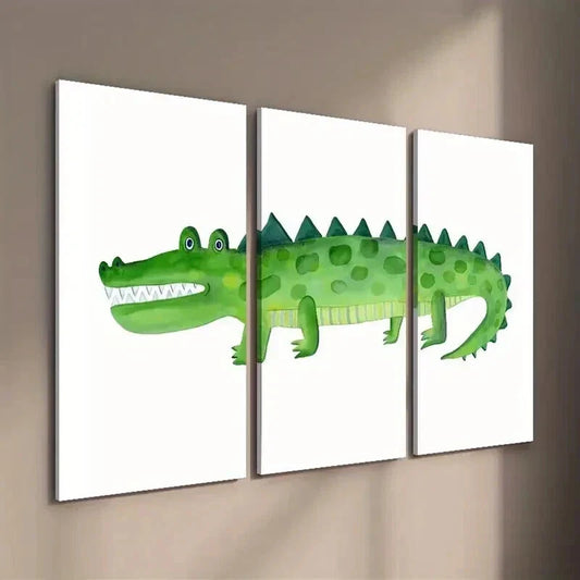 3pcs Watercolor Crocodile Print Decor Wall Art Set Canvas Framed 40x60cm - High Quality Print 100% Australian Made Wall Canvas Ready to Hang
