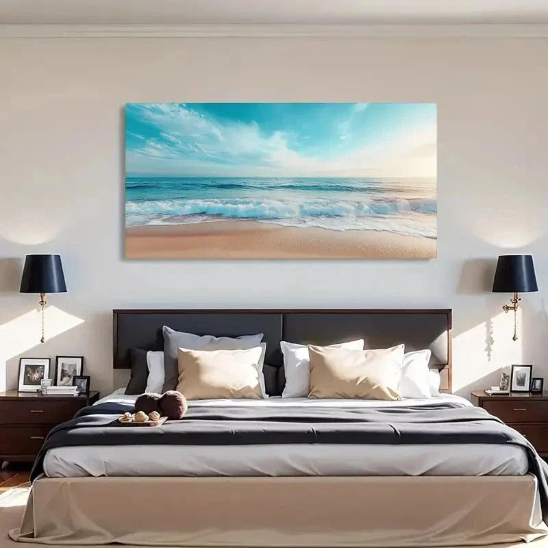 Serene Ocean Waves Sky wall canvas office home room framed 120x60cm