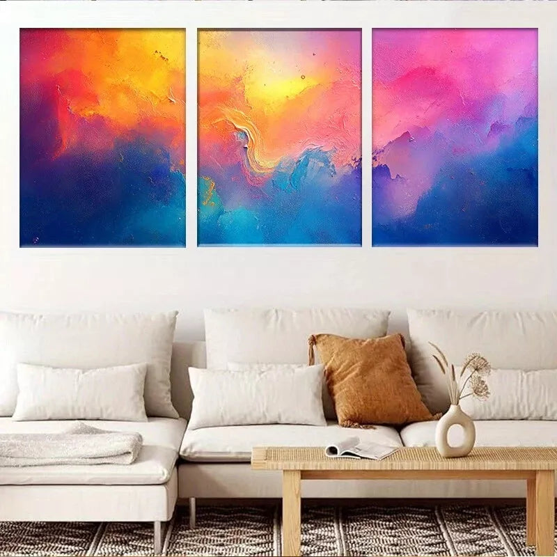 3pcs Vibrant Modern Abstract Colorful Gradient Wall Art Set Canvas Framed 40x60cm - High Quality Print 100% Australian Made Wall Canvas Ready to Hang