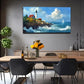 Coastal Lighthouse Scene Wall Art canvas office home room framed 120x60cm